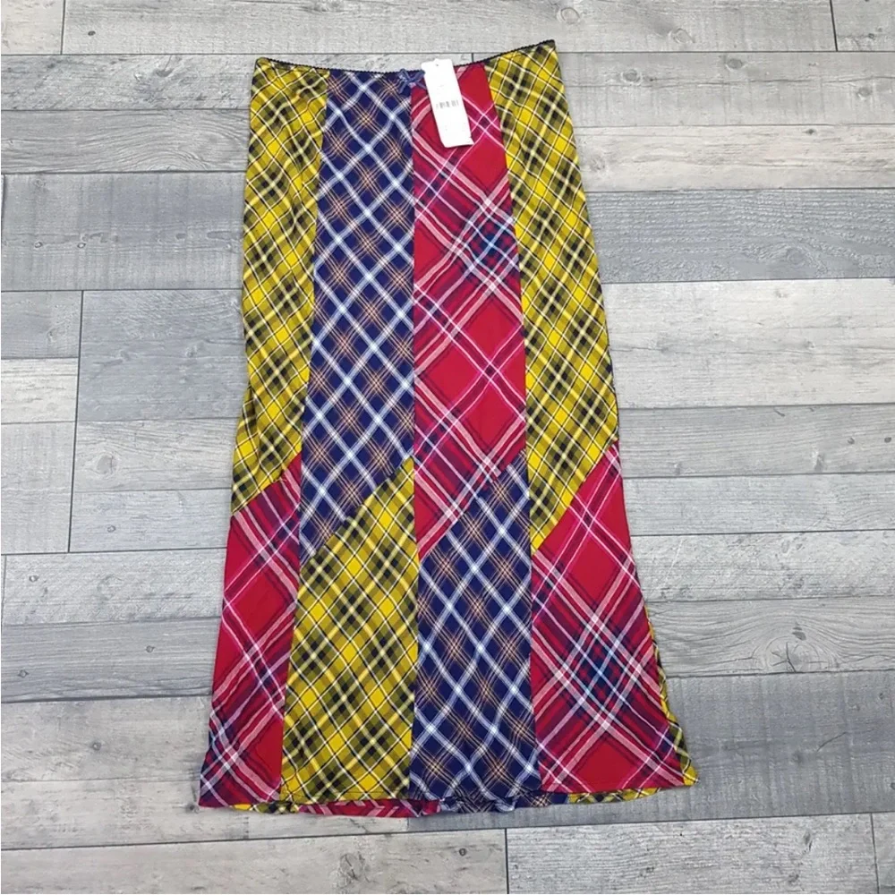 Urban Outfitters Patchwork Tartan Midi Skirt Small 10 Checked Boho Festival BNWT - Picture 1 of 10